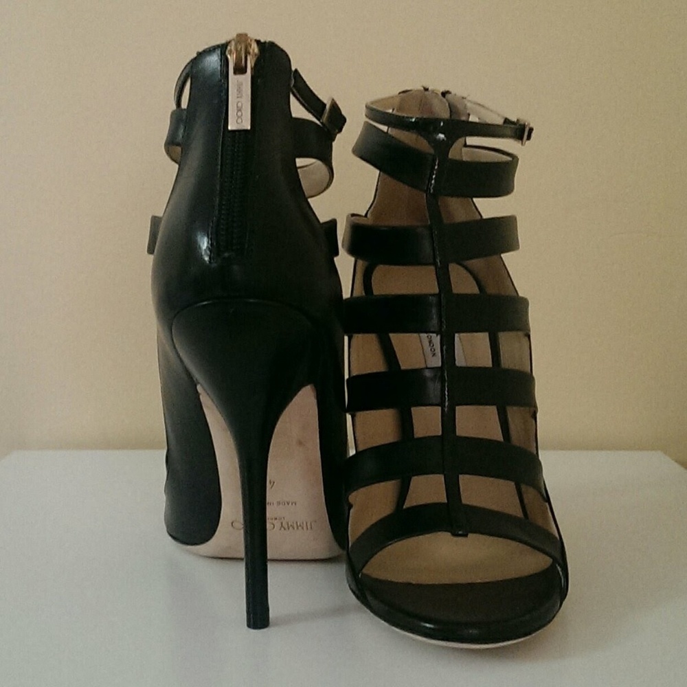 Jimmy Choo Black Leather Caged Shoes